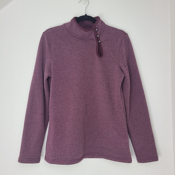 Lucy Sweater Long Sleeve Fleece Warm Button High Neck Purple Size Medium - Picture 1 of 13